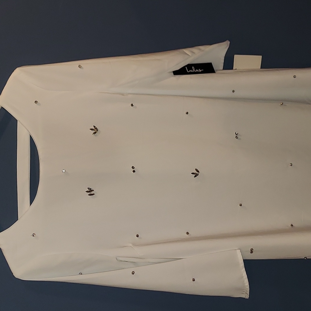 Lulus So Precious White Rhinestone Swing Dress Open Back Medium